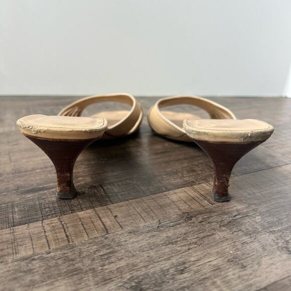 GUCCI TAN LEATHER KITTEN HIGH HEEL MULES SLIDE SANDALS SIZE 9 - Picture 6 of 7